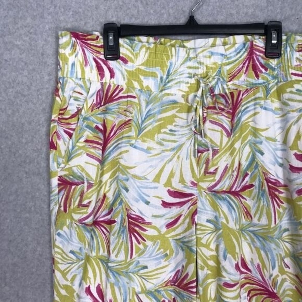 Land N Sea Linen Pants Large Green Blue Ankle Palm Tropical Resort Cruise